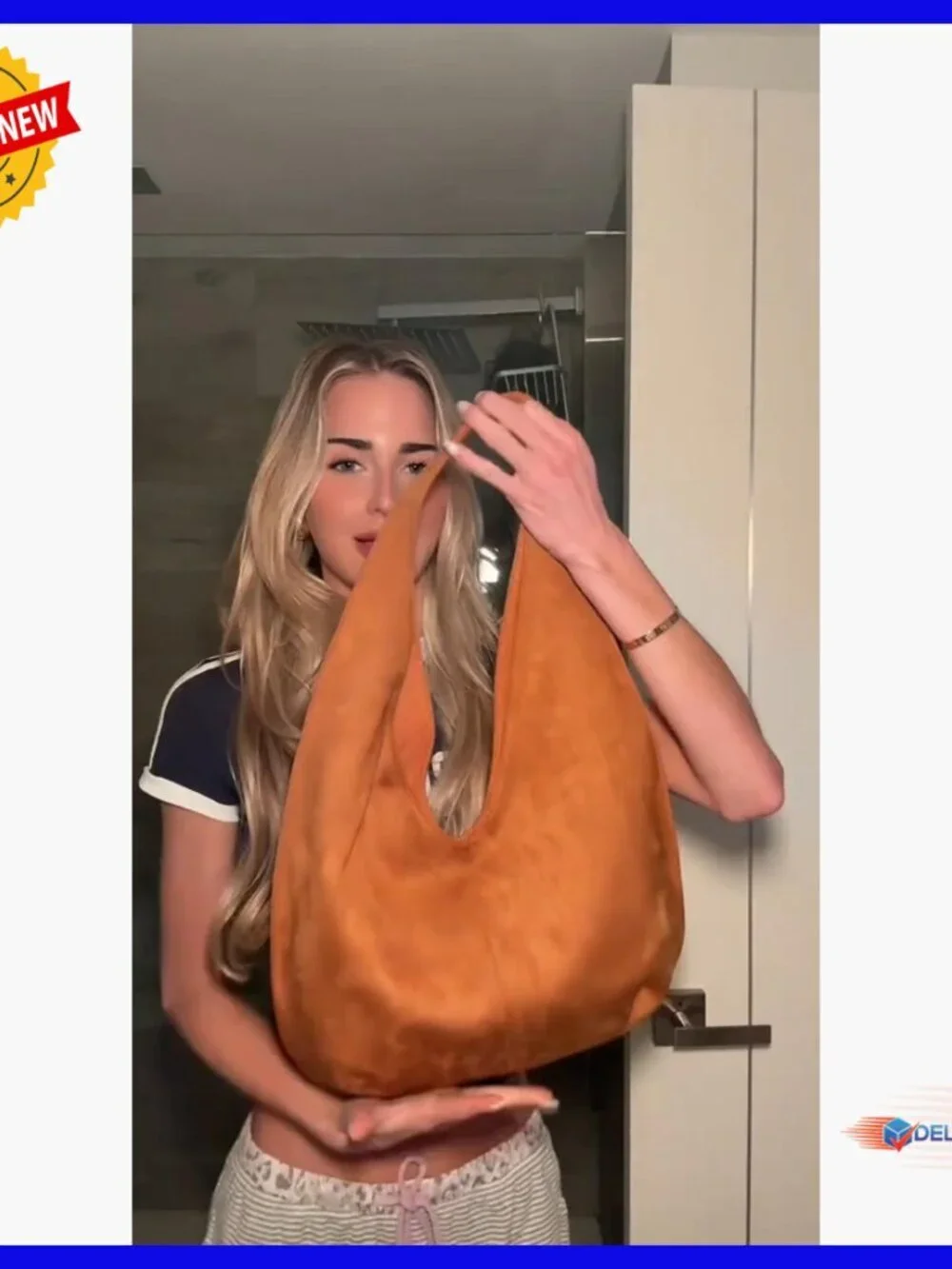 Faux Suede Hobo Shoulder Bag with Magnetic Closure, Fits iPad Pro